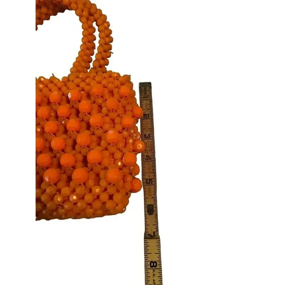 Vintage 1960s Orange Beaded Handbag Purse Made in Italy - Picture 4 of 7